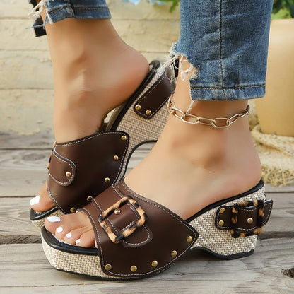 Plus Size Trend Platform Wedge Sandals Rivet - D&A