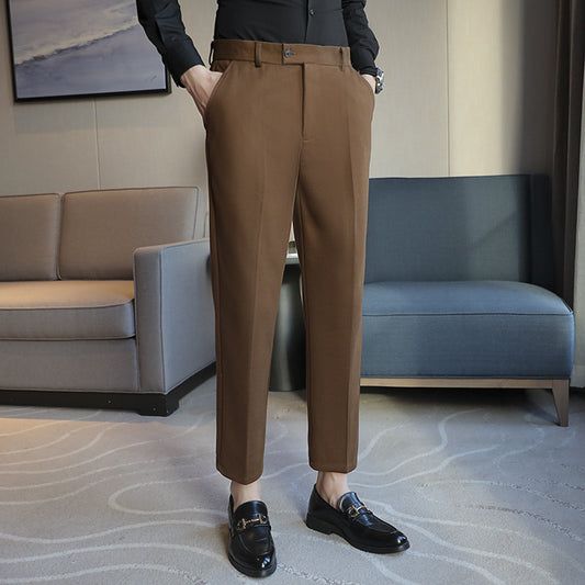 Straight Retro Brown Elastic Slim Fit Brown Casual Pants - D&A