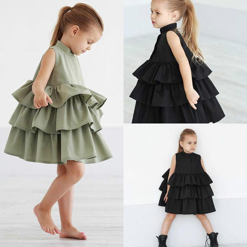 Fashion Simple Solid Color Sleeveless Small And Medium Girl Dress - D&A