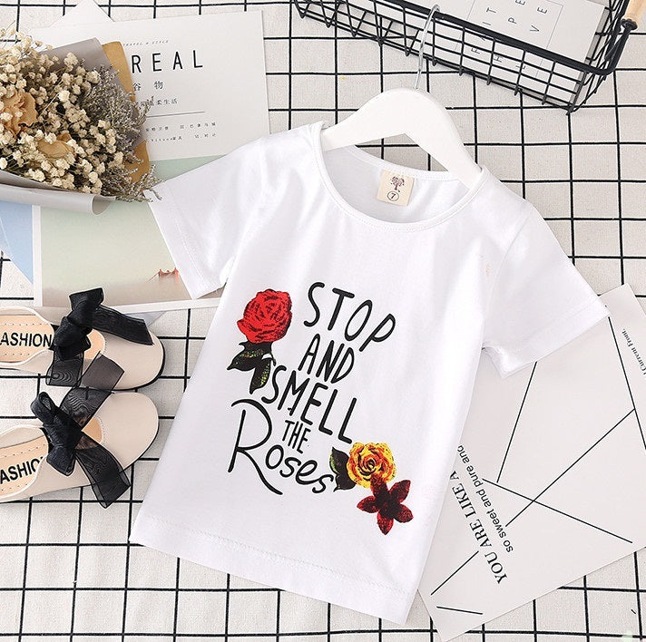 Kids Clothes White T-shirt Denim Skirt 2pcs Girls Suits - D&A