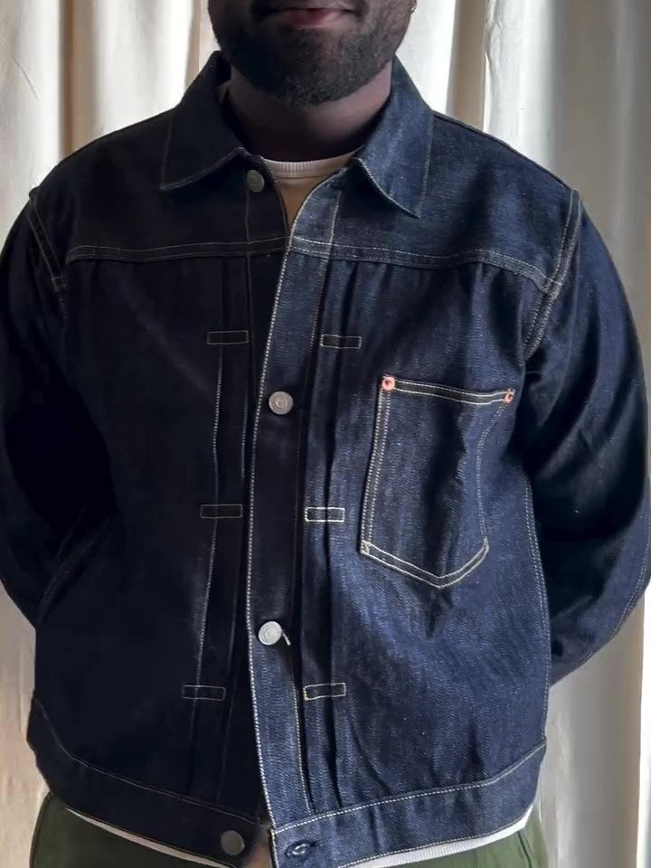 Dark Denim Classic-collar Button-up Denim Jacket - D&A
