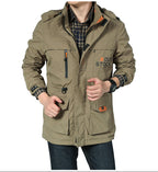 Spring thin Jacket jacket Men's casual outdoor waterproof breathable long hooded stand collar Jackets men 086 - D&A