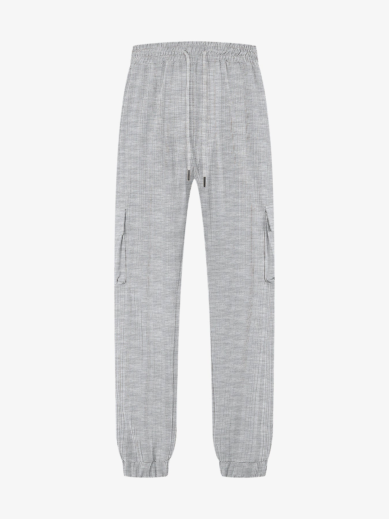 Loose Breathable Micro Elastic Lace-up Imitation Linen Plaid Men's Casual Pants Overalls Heather Gray - D&A