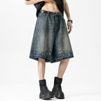 Retro Washed Ripped Splash Ink Five Points Denim Men's Shorts - D&A