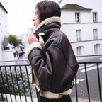 Wear Fur Integrated Lapel Thickening Warm Double-sided Casual Short Jacket Coat - D&A