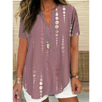3D Printed Women's Spring And Summer Loose V-neck Short Sleeve Top - D&A