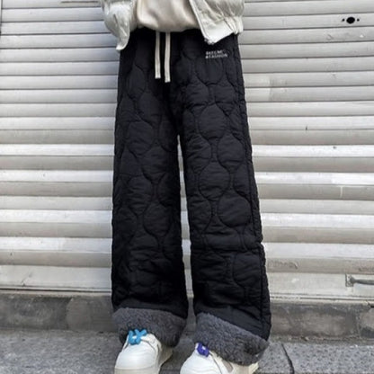 Winter Cotton-padded Waterproof Patchwork Lambskin Cotton Pants Black - D&A
