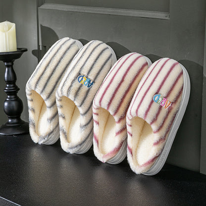 Colorful Vertical Terms Plush Soft Cotton Slippers - D&A