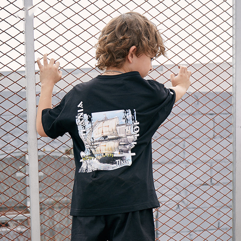 Children's printed T-shirt Black - D&A
