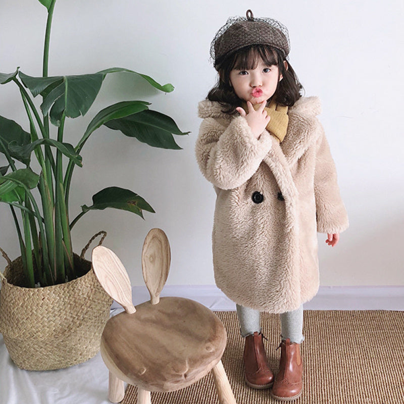 Big Kids Fur Coat In Autumn And Winter Coat Beige - D&A