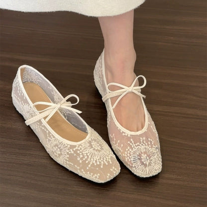 Spring Mesh Breathable Square Toe Mary Jane Pumps - D&A