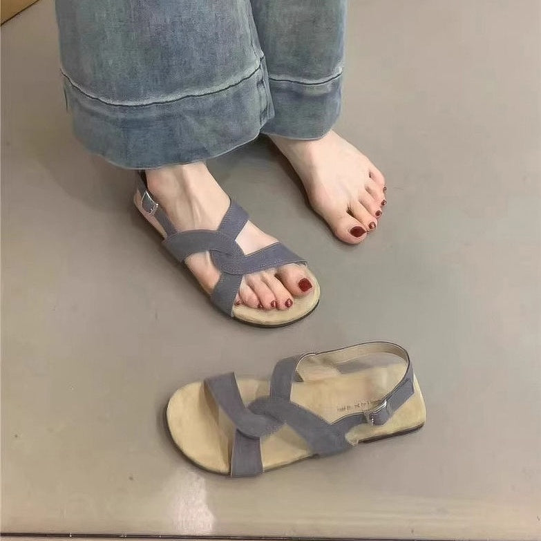 Retro Cross Strap Buckle Sandals For Women Summer Gray - D&A