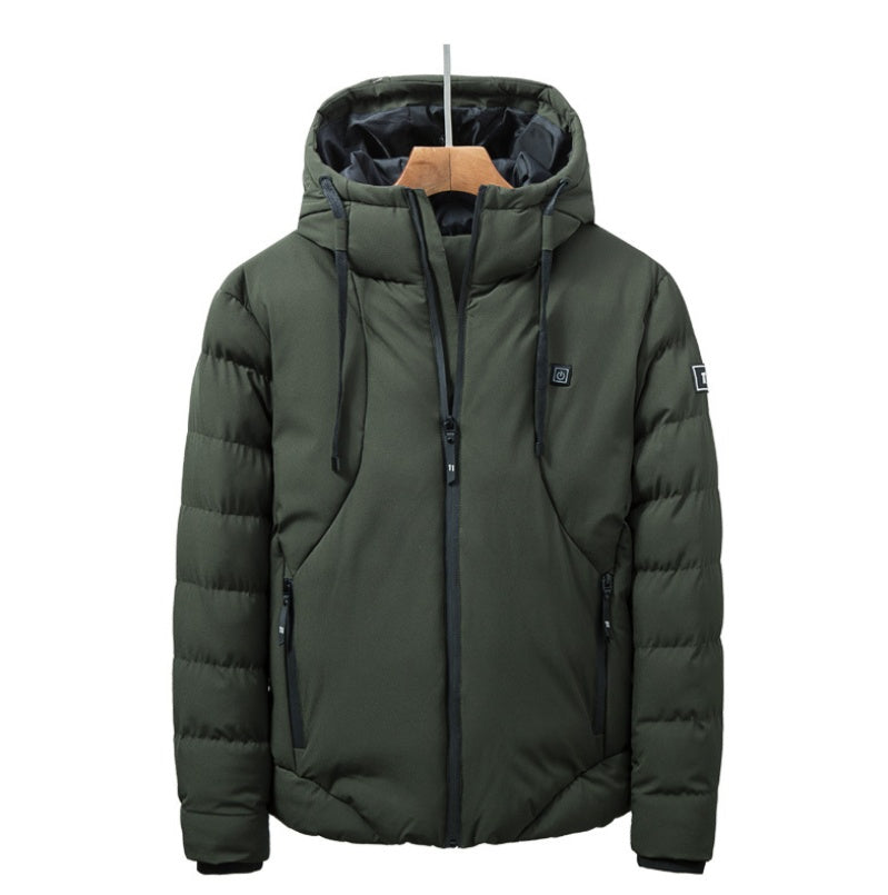 New Men Women Cotton Coat USB Smart Electric Heated Jackets Winter Thicken Down Hooded Outdoor Hiking Ski Clothing 7XL Army Green - D&A