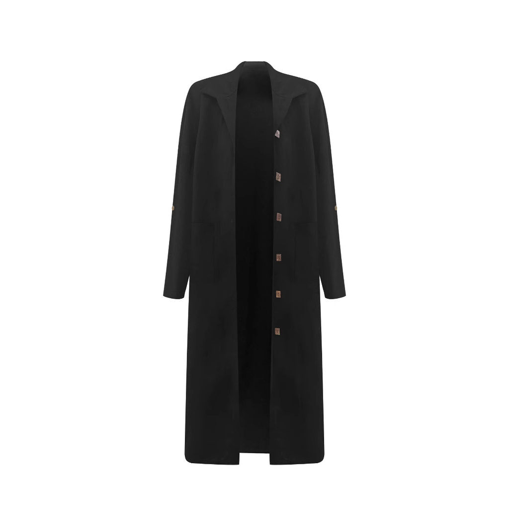 Long Below The Knee Trendy Solid Color Women's Trench Coat - D&A