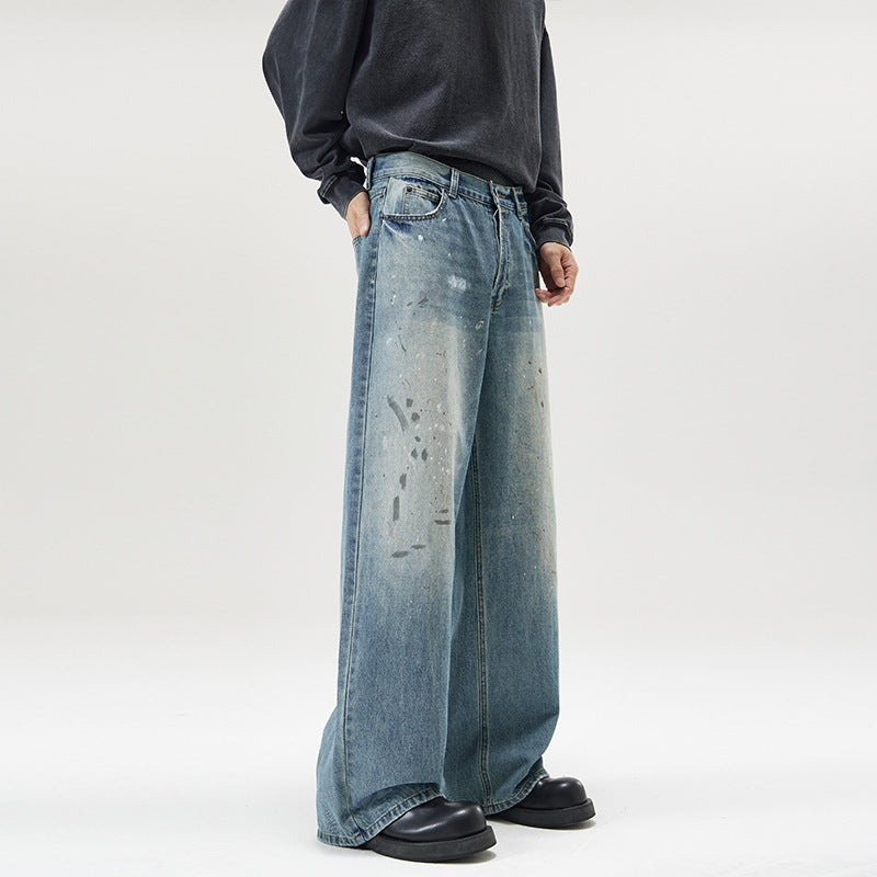 American-style Splash-ink Washed Loose Jeans - D&A