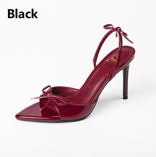 Pointed Stiletto Heel High Heels Open Toe Bow Women Black 8cm - D&A