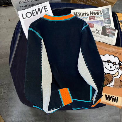 Stitching Contrast Color Knitted Coat Men's Knitwear Sweater - D&A