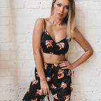 Printed underwear suspender pajamas housewear women Black - D&A