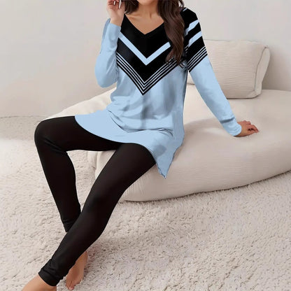 Women Vintage Fashion Floral V-neck Long Sleeve Leggings Printing Suit - D&A