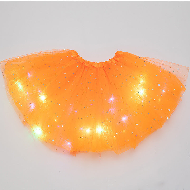 Magical & Luminous LED Princess Halloween Tutu Skirt Sequins Shiny Skirt Orange - D&A
