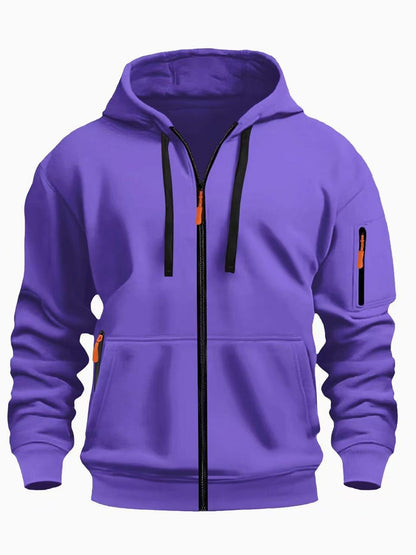 Zipper Hooded Sweatshirt Men's Sports Casual Cardigan Coat Purple - D&A