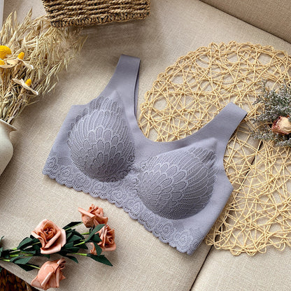 Ice silk gathered sexy lace underwear women Grey - D&A