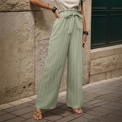 Tied Lotus Leaf Elastic Trousers Light Green - D&A