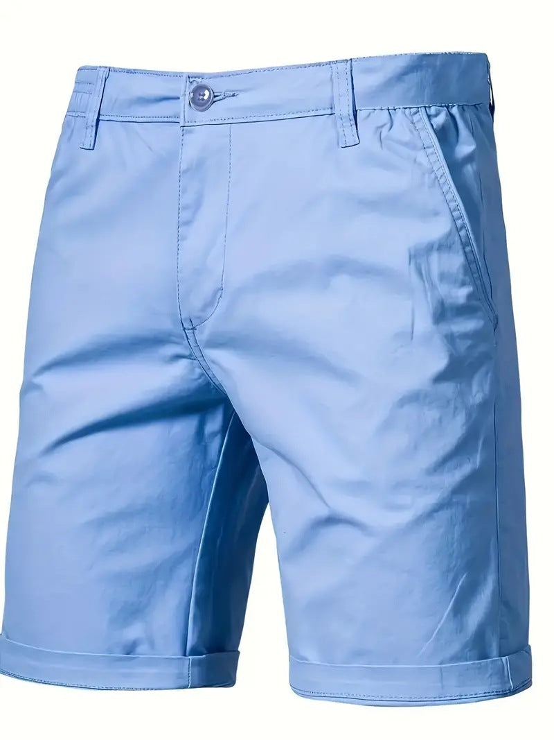 Outdoor Casual Straight-leg Slim Cropped Pants Plus Size Pure Color Cotton Camping Shorts Sky Blue - D&A