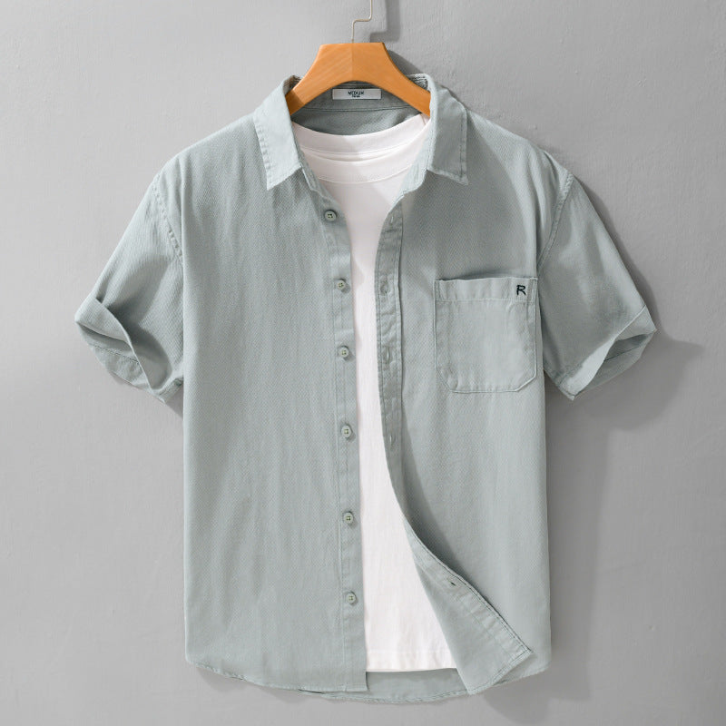 Summer Menswear Simple All-matching Short-sleeved Shirt Gray Green - D&A