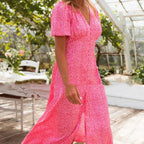Women's Clothing French Style Temperament Printed Waist-controlled V-neck Casual Dress - D&A