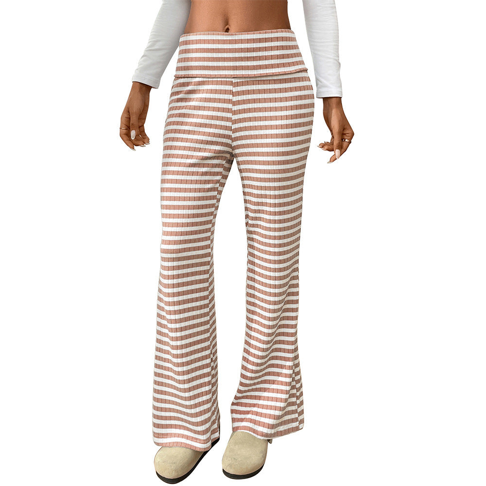 Women's Casual Y2g Straight Striped Home Trousers Light Pink - D&A
