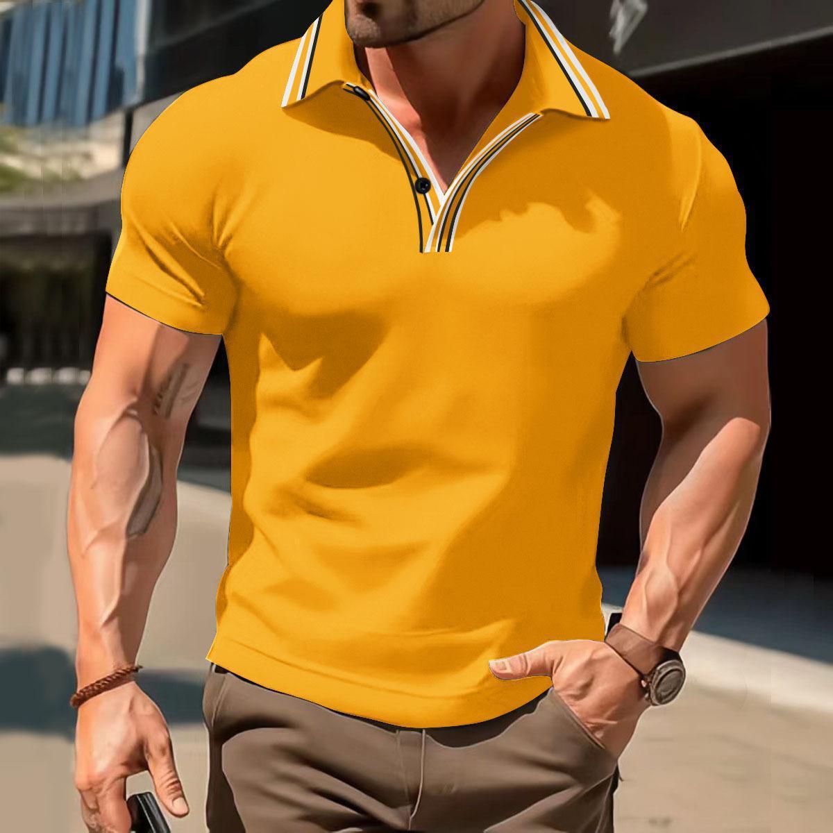 Menswear Thin T-shirt Breathable Lapels Button Yellow - D&A