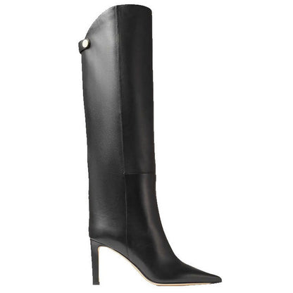 Simple European And American Style Fashion Catwalk Pointed-toe Stiletto Straight Boots Black Leather - D&A