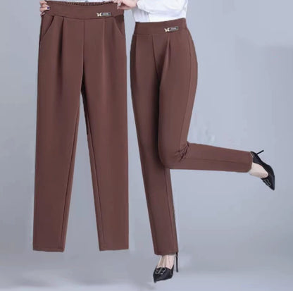 Tight-waisted Thin, Loose Slimming Large-sized 9-inch Harem Pants COFFEE - D&A
