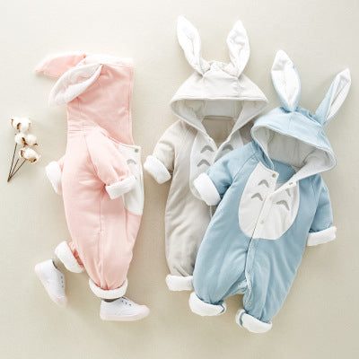 The new cotton padded cotton baby romper thickened chinchilla hooded cotton baby Onesies newborn go climbing clothes - D&A