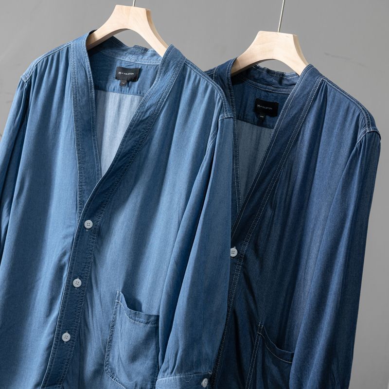 Men Three-quarter Sleeve Trendy Loose V-neck Casual Denim Coat - D&A