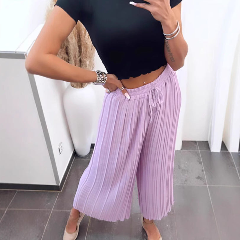 High Waist Casual Draping Pleated Straight-leg Pants - D&A