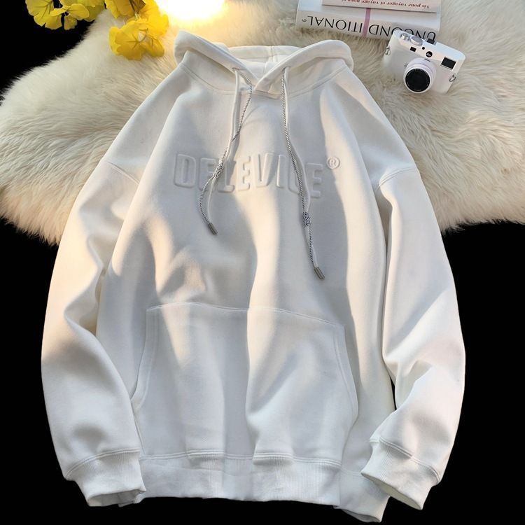 Ovsize Men's Hooded Fashion Brand American Style Loose Hoodie Light Gray Velvet - D&A