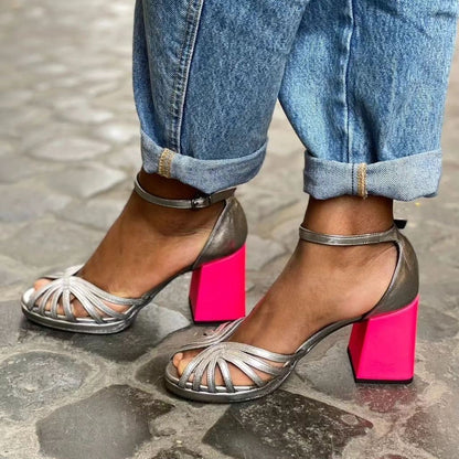 Women's High Heel Fashion Peep Toe Buckle Sandals - D&A