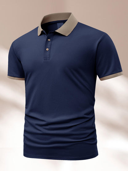 Summer Polo Shirt Printed T-shirt Short Sleeve High-end Lapel Navy Blue - D&A