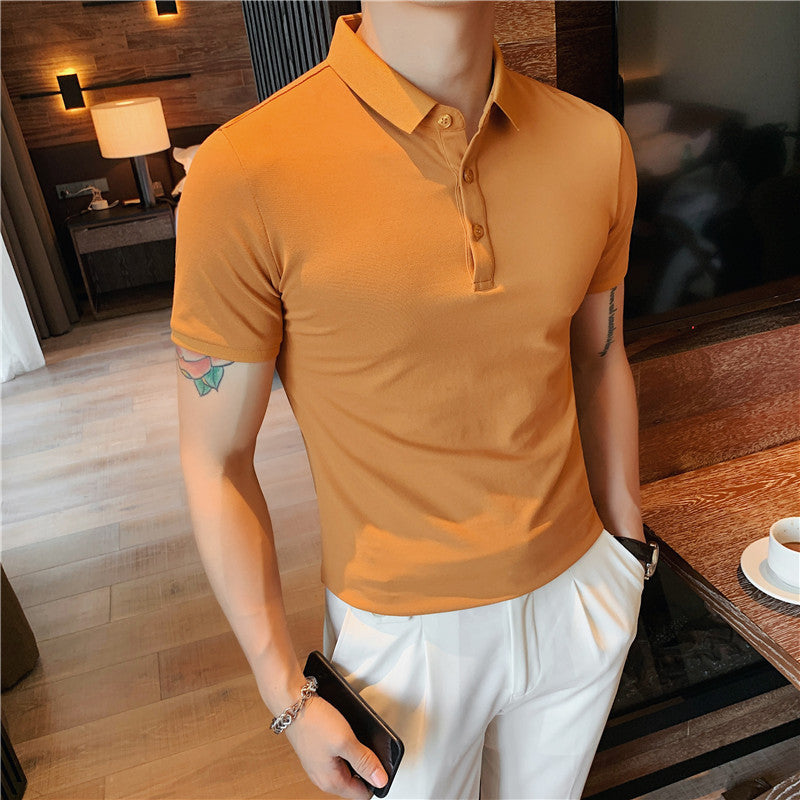 Solid Color Polo Shirt Youth Business Casual Lapels Short Sleeve Orange - D&A