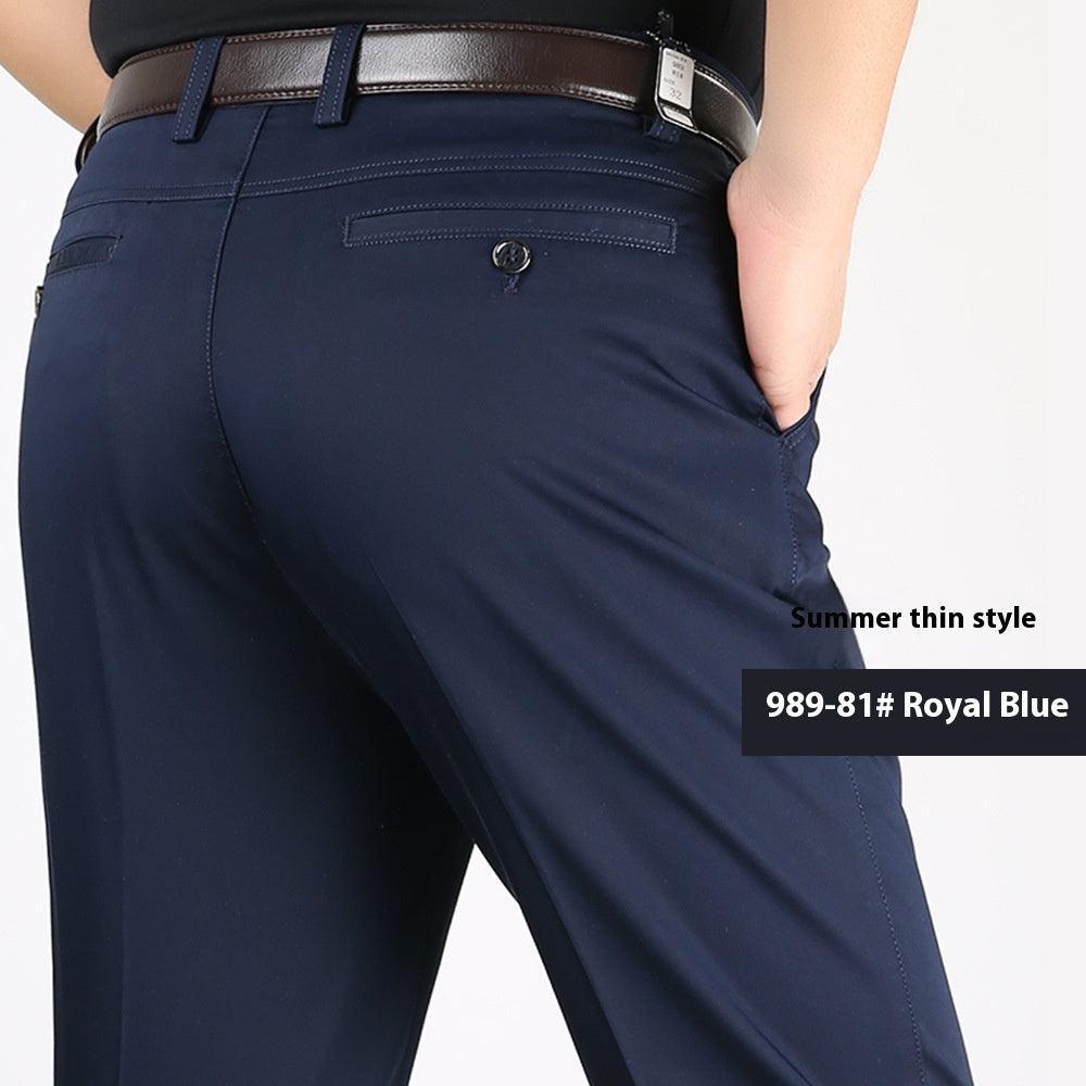 Men's Casual Elastic Cotton High Waisted Loose Pants 98981 Royal Blue - D&A