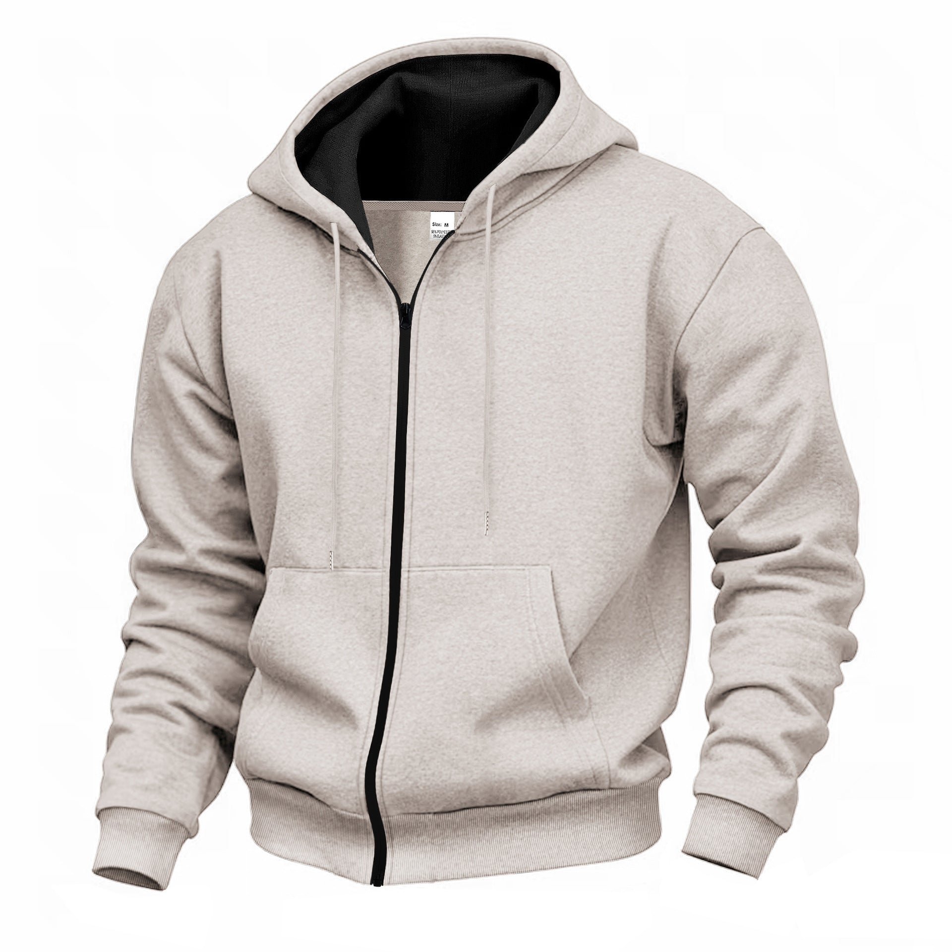 Men's Warm With Velvet Hooded Zipper Casual Sweatshirt Light Gray - D&A