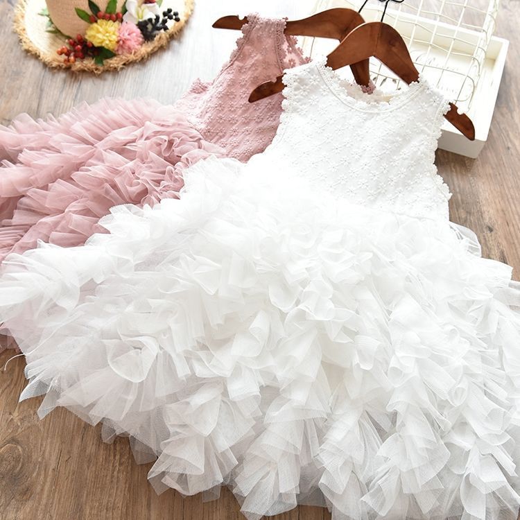 Autumn And Winter Explosions Hollow Children's Skirt Lace Long-sleeved Girls White Princess Dress Irregular Dress White A - D&A