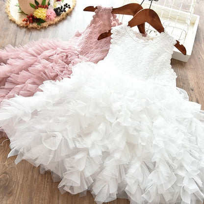 Autumn And Winter Explosions Hollow Children's Skirt Lace Long-sleeved Girls White Princess Dress Irregular Dress White A - D&A
