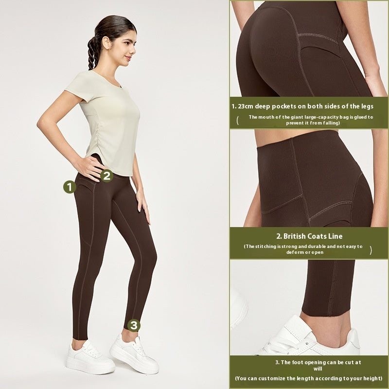 7A Antibacterial Cool Feeling Yoga Pants Outer Wear Pocket High Waist Hip Lift Sports Tights - D&A