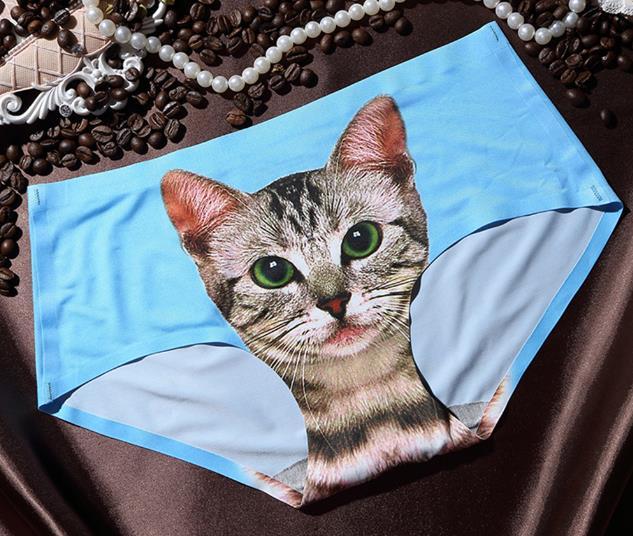 3D printing Women's Pussycat Panties Anti Emptied Cat Printing Underwear Women Panty Sexy Briefs Women Seamless Control Girls Blue M - D&A