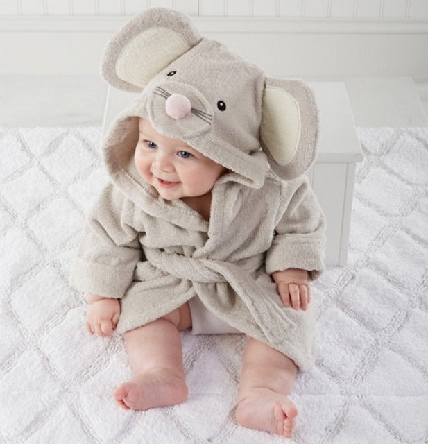 Cartoon Cute Animal Modeling Baby Bath Towels Baby Bathrobes Cotton Children's Bathrobes Baby Hooded Gray mouse - D&A