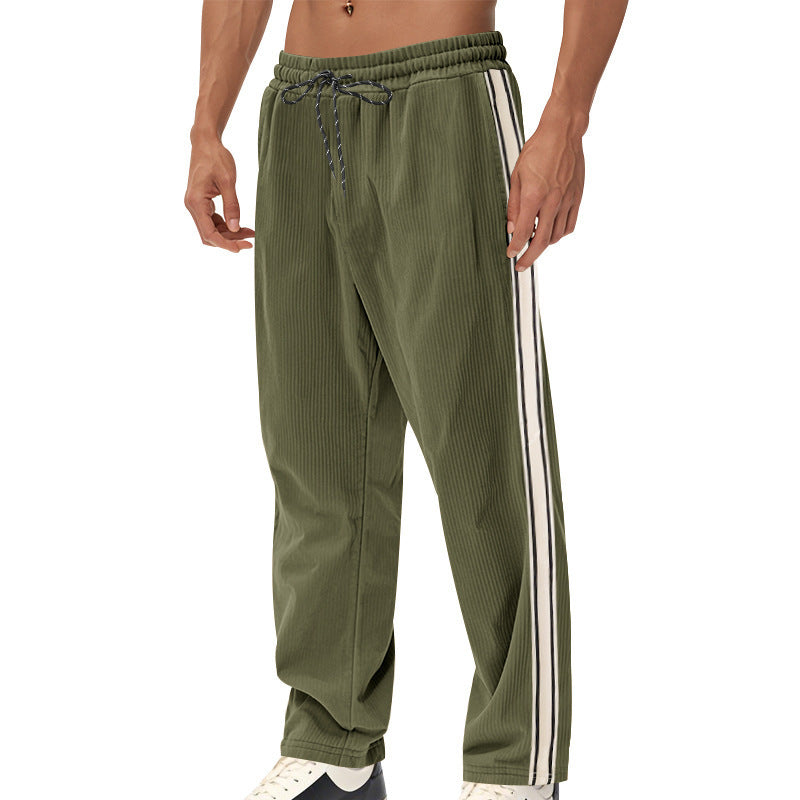 Men's Simplicity Side Stripe Leisure Loose Track Pants Army Green - D&A