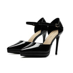 Pointed-toe Waterproof Platform Hollow 10 5cm Women's High Heels Black - D&A